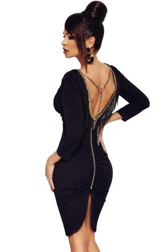 Sexy Vestido Negro Elegante Escote Y Cierre En Espalda 61928 | Meses sin  intereses