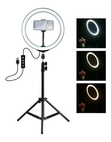 Combo Aro Luz Led 26cm Studio Profesional,+ Tripode 2 Mtrs