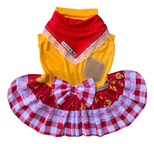 Roupas Cães-cachorro - Malha - Fêmea - Festa Junina Amarela