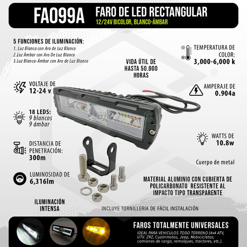 Par De Faros 18 Leds Rectangular Bicolor Con Lupa 12/24 Gel