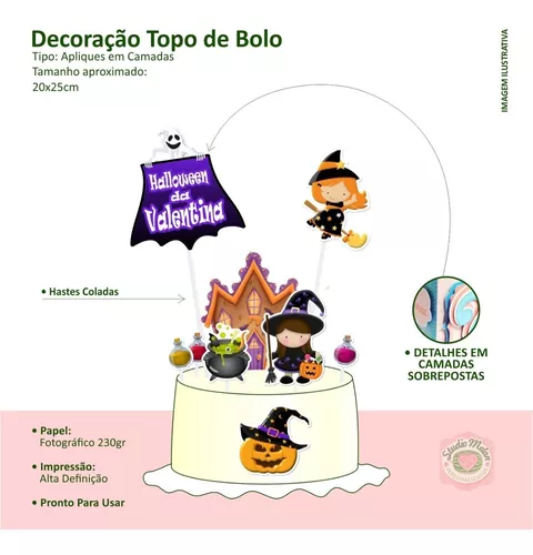 Kit Topper Topo De Bolo Infantil Bruxinha Personalizado