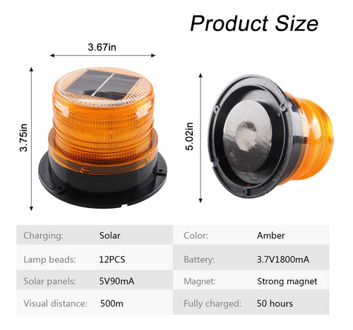 Sidaqi Luz Estroboscopica Led Energia Solar 12 V Ambar Base