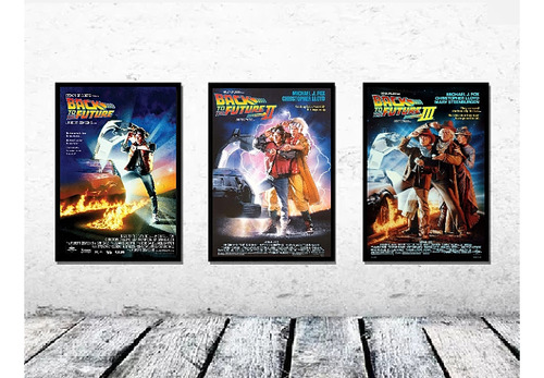 Set De 3 Cuadros Back To The Future Marco Con Vidrio 35x50 