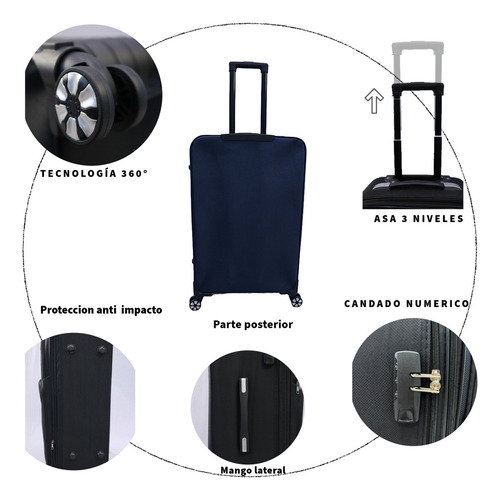 Juego 2 Maletas De Viaje Tela 24 Y 28 Pulgadas 20 Y 25 Kg Azul Oscuro 3002