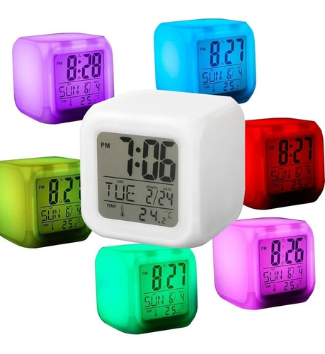 Reloj Despertador Digital Cubo Alarma Temperatura Colores 