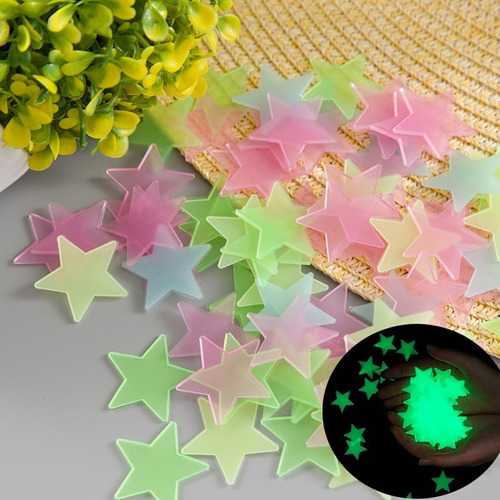100 Estrellas Fosforescentes Neon Decorativas Brilla Noche