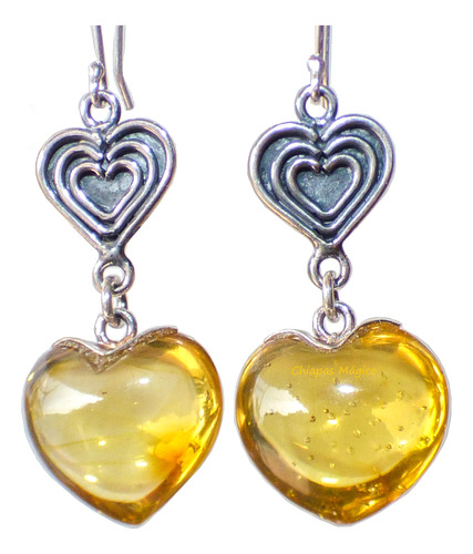 Aretes Corazones De Ámbar Gorditos Y Plata Ley  Video Luz Uv