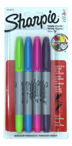 Marcador Permanente Sharpie 1814374 Doble Punta Surtido 4pzs