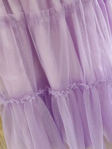 Saia De Tule Brilhante Longa Com Forro De Cetim Infantil