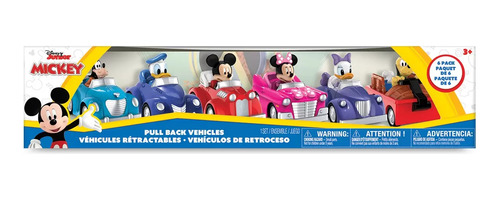 Set 6 Autos Friccion Pull Back Disney Jr Mickey Goofy Donald