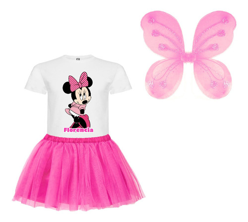 Disfraz Minnie Moño Niñas Tutu + Alas + Polera Personalizada Cumpleaños