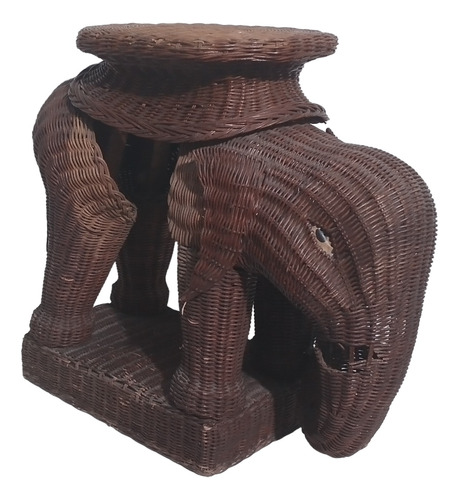 Antiguo Vintage Pedestal Figura Elefante Mimbre 60x25x50cm