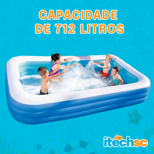 Piscina Inflável Retangular 712l 3 Camadas + Kit Reparo