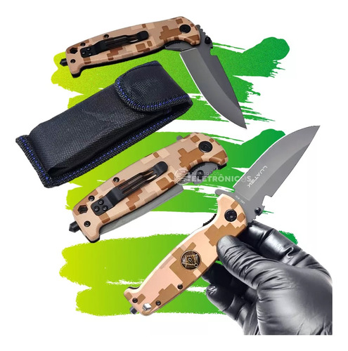 Canivete Camuflado Marrom Com + Quebra Vidros Slk-d2