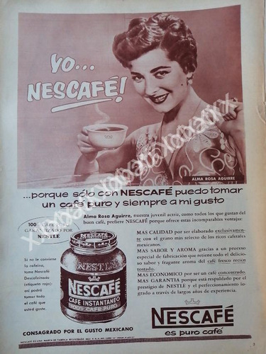 Cartel Retro Alma Rosa Aguirre Y Cafe Nescafe 1957 Cf63