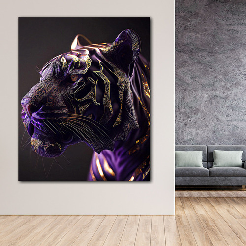 Cuadro Tigre Dorado Fondo Negro Elegante Canvas 60x60 An20