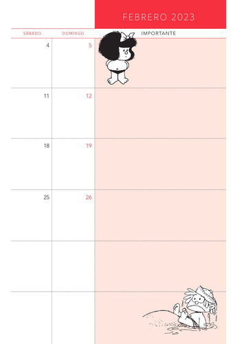 Imagen 5 de 6 de Agenda Mafalda 2023 Anillada Con Modulos Roja