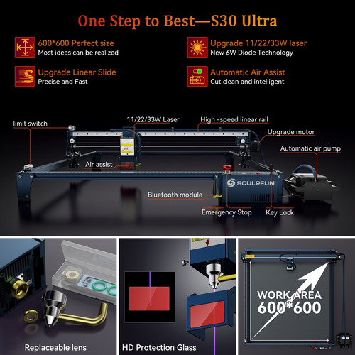 Impressora Gravadora Rápido Corte Cnc Laser S30 22w E Rolo
