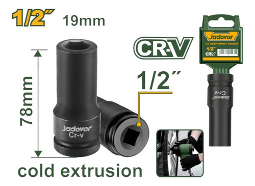 Dado De Impacto Profundo 1/2in 19mm Jadever Jdms3219