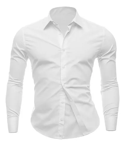 Reiswear Camisa Social Masculina Slim Fit Longa Luxo Premium Branco L