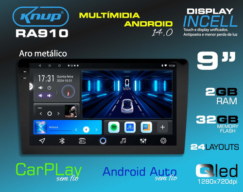 Multimidia Cobalt 2012/2023 Android 14 2gb Carplay 9p Qled