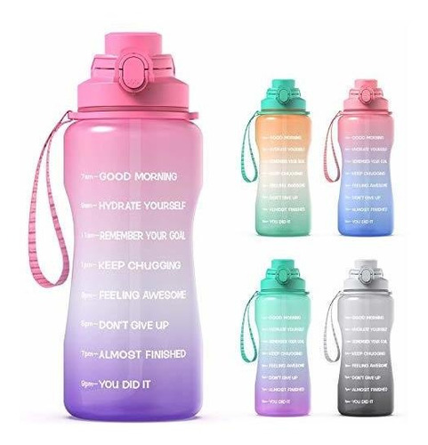 Y&3 64oz Half Gallon Water Bottle With Straw & Time Marker, 