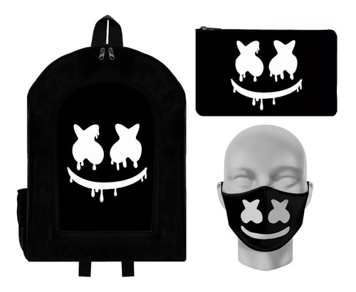 Combo Mochila Reforzad + Cartuchera + Tapaboca Dj Marshmello