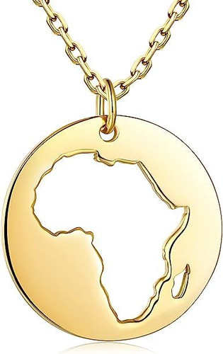 Collar De Oro De Plata De Ley 925 Con Mapa De África 