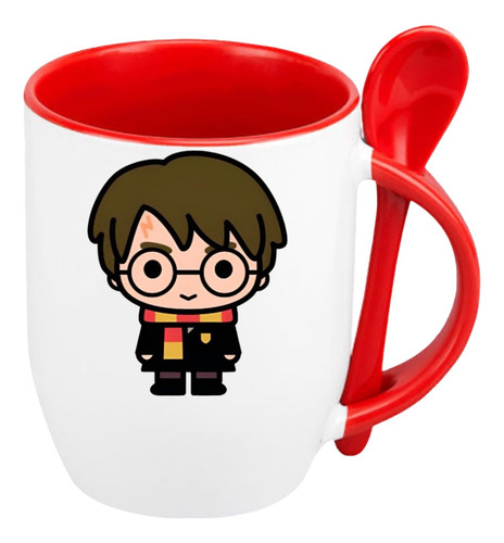 Taza Harry Potter Con Cuchara+caja De Regalo Hogwarts Rojo Harry Potter