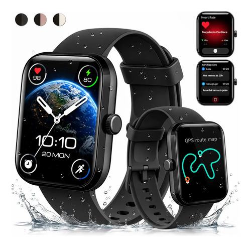 Relógio Inteligente Smartwatch GPS Autônomo Chamadas Bluetooth NOVANTE Moda Digital Feminino Masculino Esportivo Preto IP68 3ATM Agua Tel...