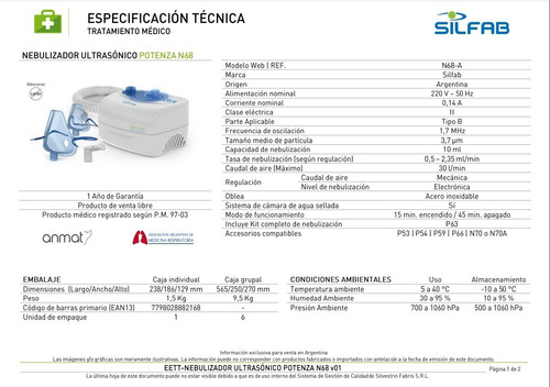 Imagen 4 de 8 de Nebulizador Ultrasónico Silfab Potenza N68 Blanco 220v