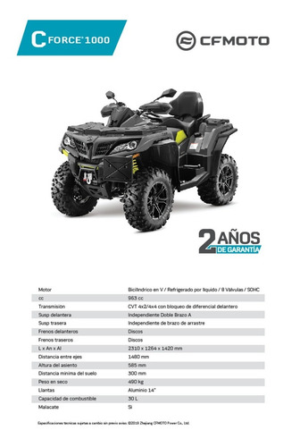 Imagen 9 de 11 de Cuatri Cfmoto Cforce 1000 Atv 4x4 - 2 Años De Garantía