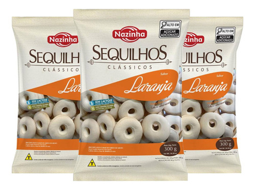 Kit 3 Nazinha Sequilhos Laranja S/ Glúten E S/ Lactose 300g