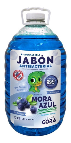 Jabón Líquido Antibacterial Para Manos Mora Azul 5 Litros