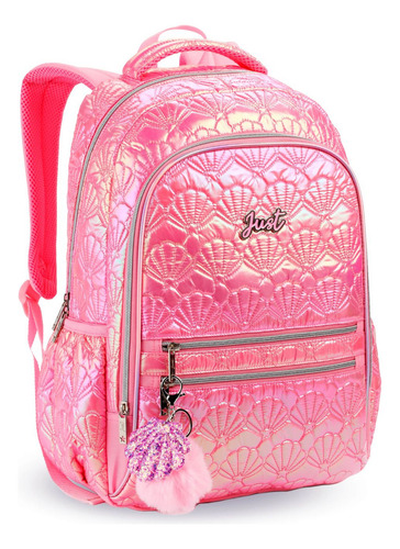Mochila Escolar Lancheira E Estojo Menina Concha Sereia Cor Rosa