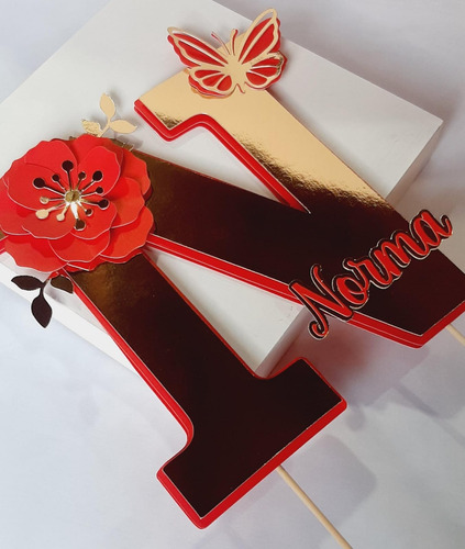 Cake Topper/ Adorno Torta Letra Inicial 3d Rojo Topper Letra