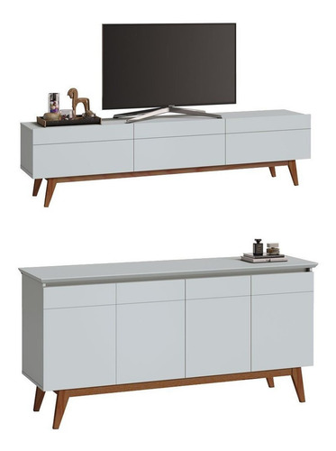 Imagem 1 de 9 de Conjunto Rack 3g 2.2 Branco + Buffet Classic 4 Portas Branco
