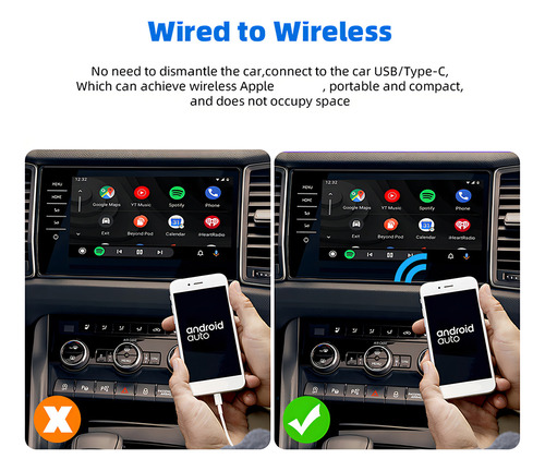 Centro multimedia inalámbrico Cp02 de Carplay y Android Auto Wifi