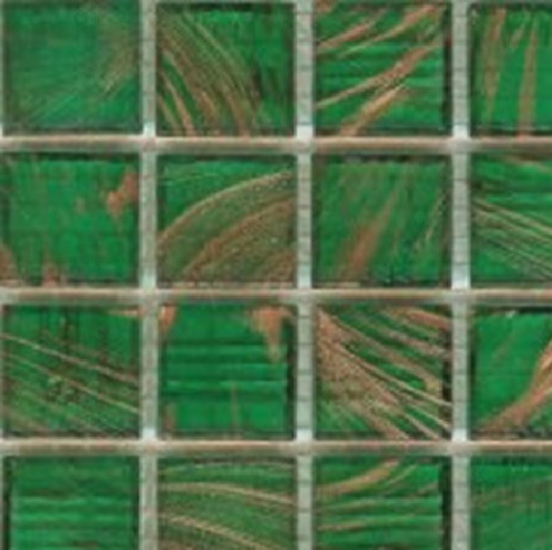 Mosaico Vidrio Malla Verde-vetas Doradas 2x2 Cj=1,07mts²