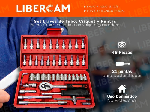 Imagen 3 de 10 de Set Juego De Tubos Llaves Criquet Y Puntas 46 Piezas