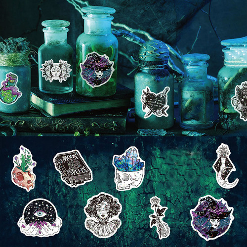 Adesivos De Bruja Gótica De Terror Holográfico Calcomanias