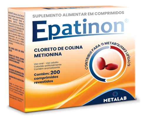 Epatinon Com 200 Comprimidos Cloreto Colina, Metionina