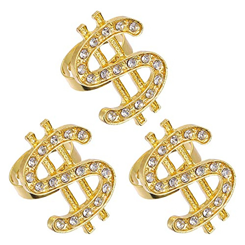 Conjunto De 3 Anillos De Símbolo Del Dólar Estilo Hip Hop