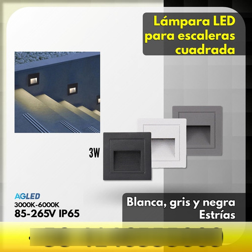 Lampara Led Escaleras 3w 6000k 85-265v Ip65 Estrias Gris