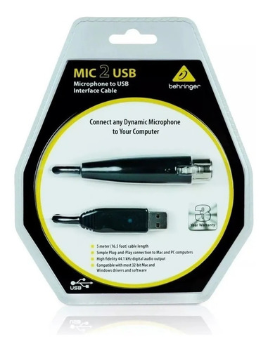 Behringer Mic 2 Usb Cable Interfaz Microfono Xlr A Usb 5 Mts