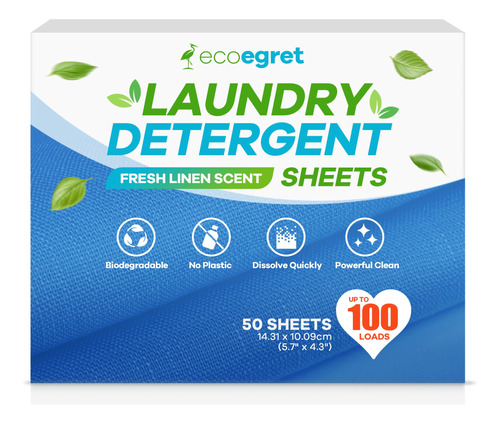 Ecoegret Hojas De Detergente Para Ropa (100 Cargas), 50 Hoja