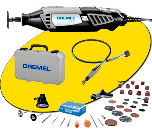 Minitorno Dremel 4000 175 Watts + 36 Accesorios Eje Flexible Maletin + Regalo Mano Para Madera Metal Vidrio 