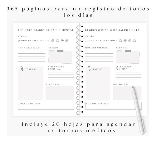 Registro Diario De Salud Mental Imprimible 365 Días