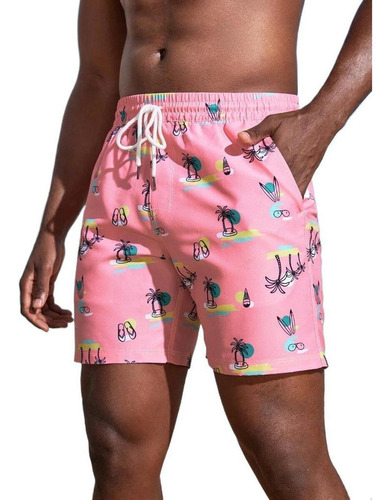 Traje De Baño Bañador Hombre Estampado Calavera Rosa