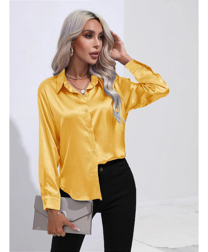 Camisa De Mujer De Manga Larga Con Botones De Imitación
